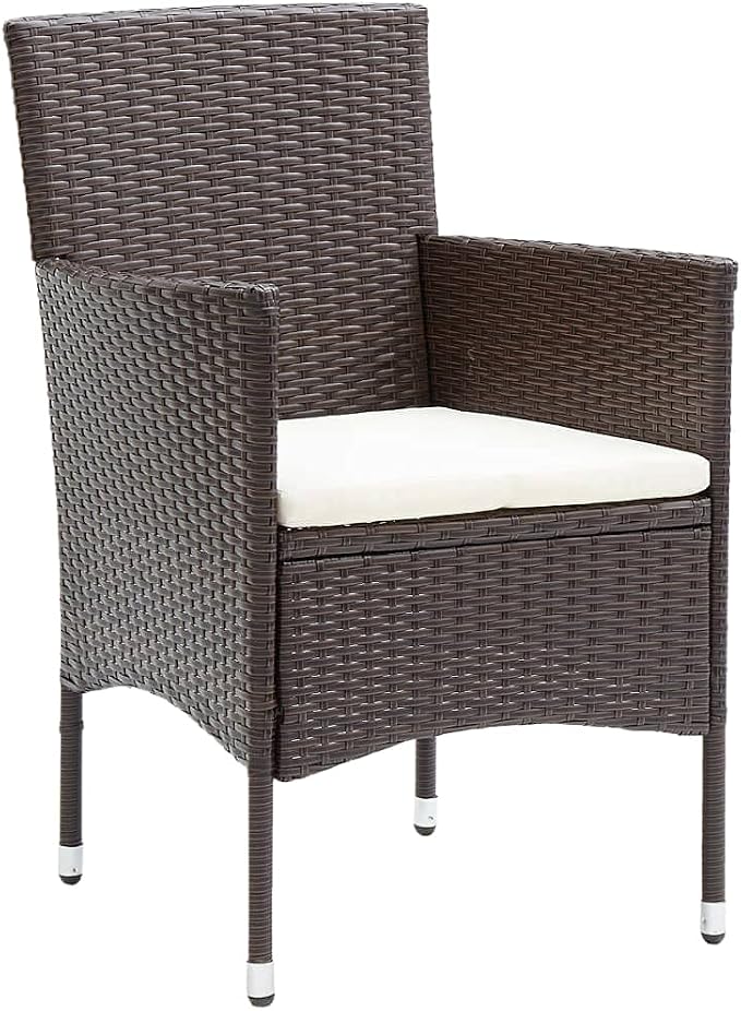 3 Piece Garden Dining Set Brown Cream White Poly Rattan Powder-Coated Steel Glass Outdoor Furniture Set for Patio Conversation