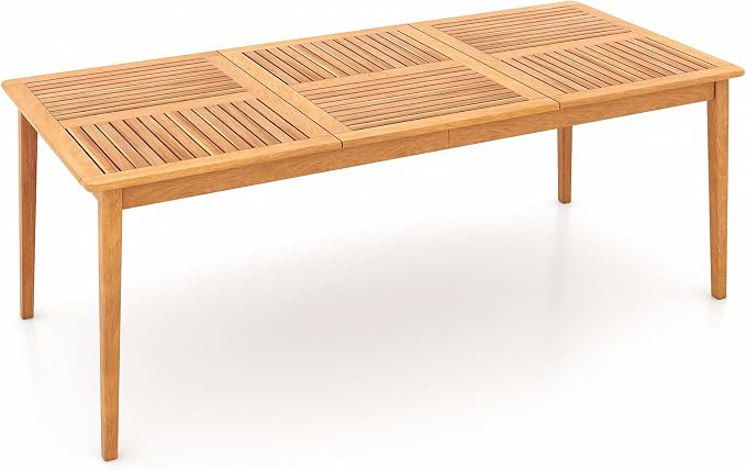 Tangkula 8-Person Outdoor Acacia Wood Dining Table, 79" x 35" Rectangular DiningTable with 1.96" Umbrella Hole, Outdoor Patio Table for Deck, Garden, Poolside and Backyard, Natural