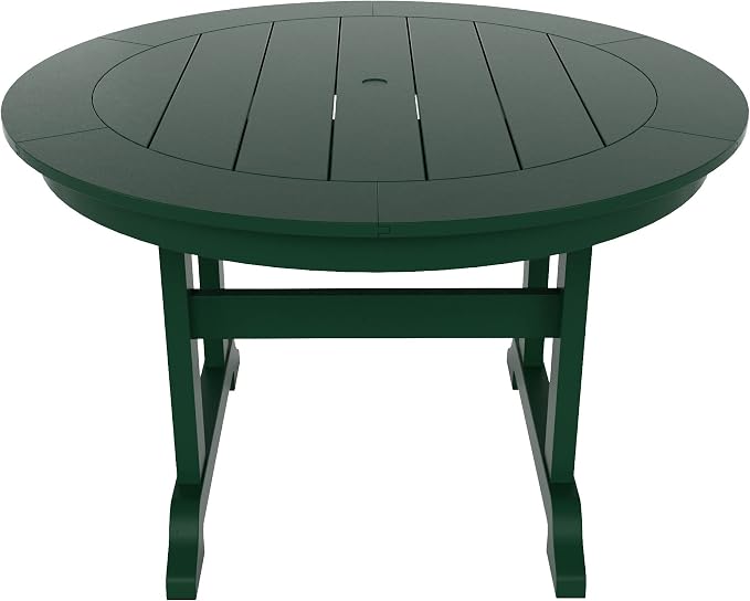 WestinTrends Dylan Adirondack Outdoor Dining Set for 4, All Weather Poly Lumber Patio Table and Chairs Set of 4, 47" Trestle Round Dining Table and Seashell Adirondack Dining Chair, Dark Green