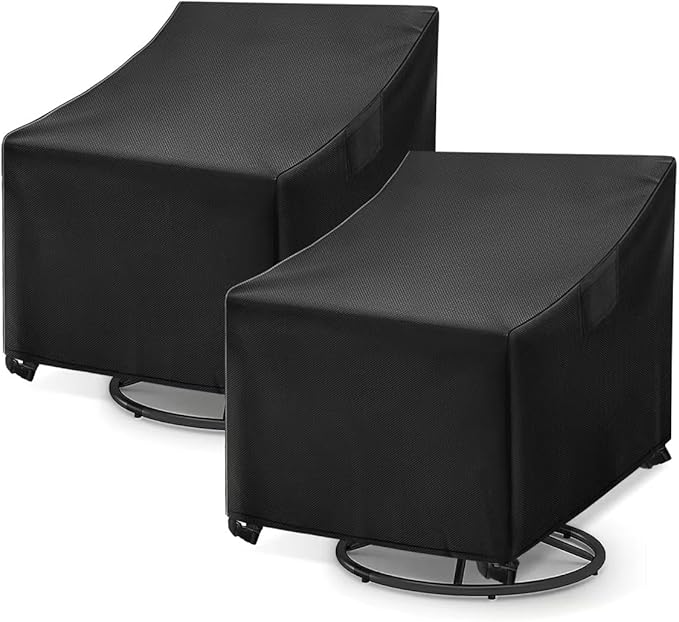 WLEAFJ Patio Swivel Chair Covers Waterproof, Black Outdoor Rocking Chair Covers, Heavy Duty Patio Lounge Deep Seat Cover, 2 Pack - 31.5" W x 33.5" D x 36" H