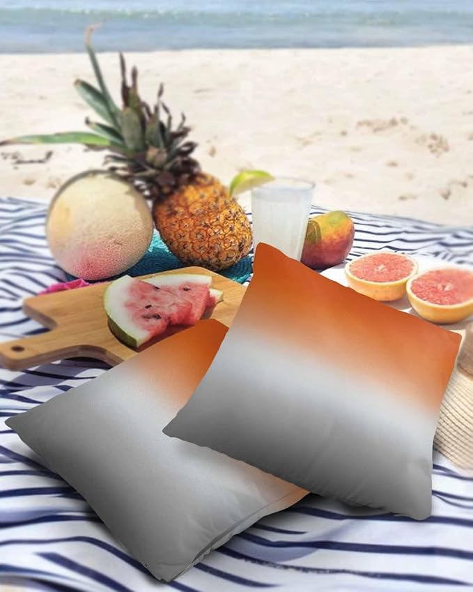 Outdoor Waterproof Throw Pillow Covers Set of 2 Orange Grey Ombre Pillowcases 16x16 Inches Gradient Gradual Color Patio Decorative Pillows Cushion Case Patio Pillows for Couch Bed Chair Garden