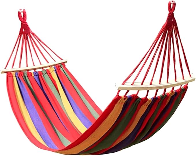 Portable Hanging Hammock Indoor Home Bedroom Lazy Chair Travel Outdoor Camping Swing Thick Canvas Bed Hammocks(Red B)