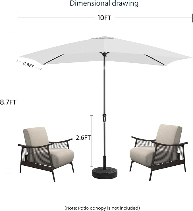 6.5x10FT Rectangular Patio Umbrella with Push Button Tilt & Crank Lift for Garden,UV Protection Outdoor Umbrella for Deck,Pool and Yard,White