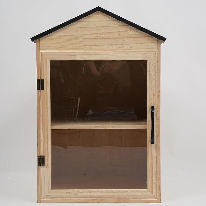 Outdoor Library Book Box, 2-Tier Literature Exchange Kit, 25.4" Tall Outdoor Wood Cabinet for Sharing Books Community Literature, Flyers, Newspapers, Food Art