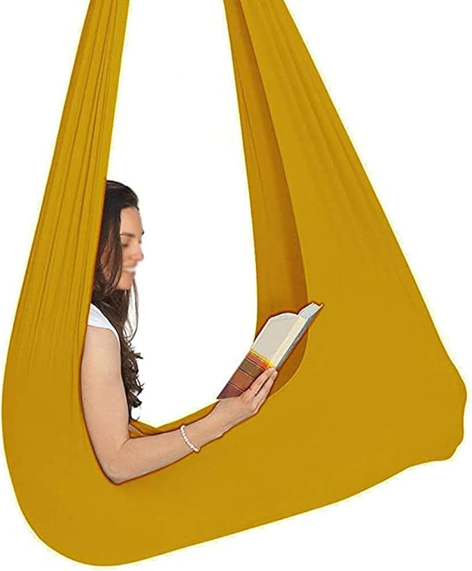 Elastic Kids Adult Hammock Therapy Swing Outdoor Indoor with Special Needs Autism ADHD Aspergers for Child Cuddle Sensory Parcel Steady Seat (Color : Gold, Size : 100 x 280 cm)