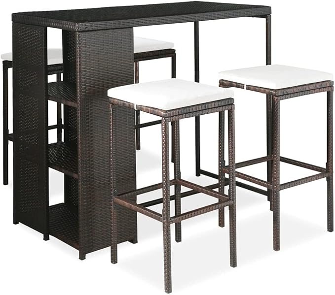 Patio Bar Set with Cushions,Garden Table and Chairs Sets,Garden Conversation Sets, Outdoor Patio Furniture,for Patio,Backyard,Garden,5 Piece Poly Rattan Brown