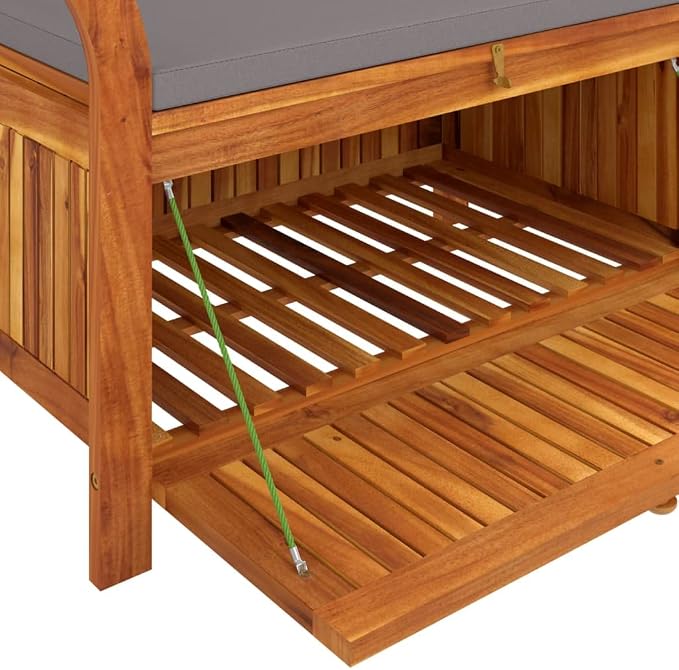 Wooden Outdoor Patio Storage Bench Large Deck Box with Brown Cushion 35.8"x19.7"x23.6" Solid Wood Acacia Storage Box Deck Box with Seat for Garden, Balcony, Porch, Pool,Yard