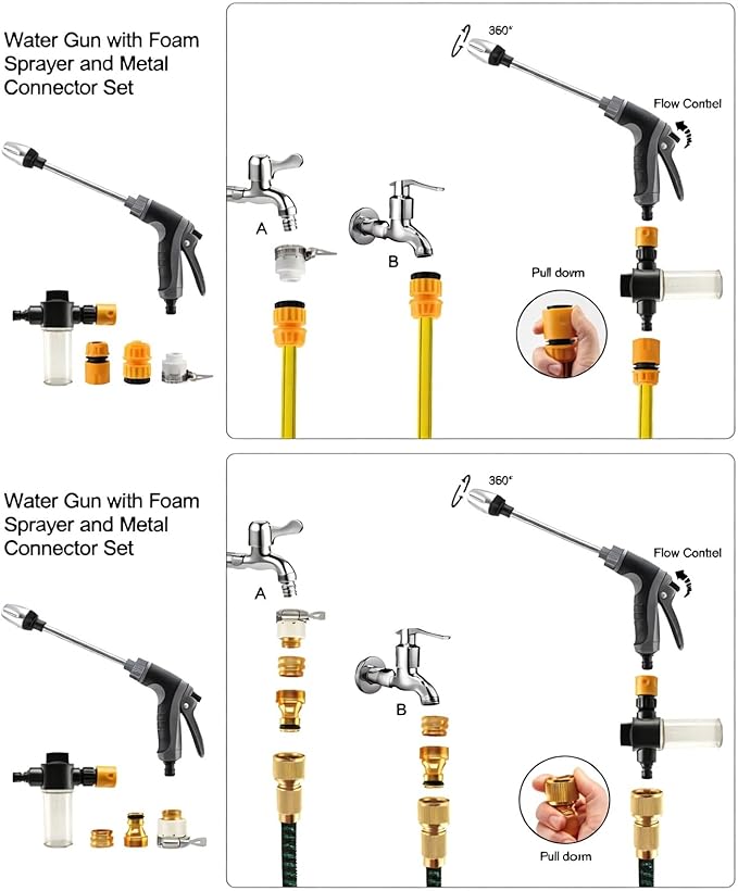 Pressure Washer Gun, Cordless Power Washer, Durable Stainless Steel, 360° Rotating for Three Spray Modes, Universal Compatibility