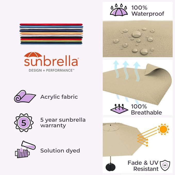Midtown Umbrellas The Wooden 8 Feet Patio Umbrella With Sunbrella HeaMidtown Umbrellas Ther Tan Acrylic Fabric - Aluminum Frame Market Umbrella For Backyard, Deck, Garden, Pool - Wooden Pole