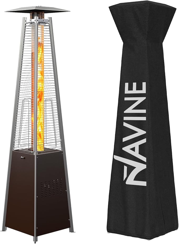 NAVINE 48,000 BTU Pyramid Patio Heater, Outdoor Propane Patio Heater with Detachable Wheels and Protective Cover, Triple Safety Protection Propane Heaters for Terrace, Garden, Hammered Bronze
