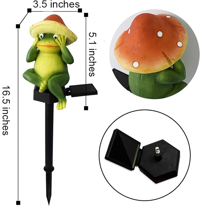 SmilingTown Solar Garden Lights Resin Warm White LED Figure Waterproof Decorations with Stake for Outdoor Yard Pathway Outside Patio Lawn Decor 2 Pack (Frog)