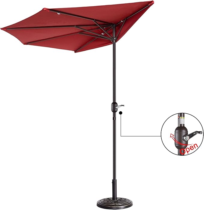 9' Outdoor Patio Half Umbrella with 5 Ribs, Fade Resistant Condo or Townhouse Umbrella by Pure Garen (Red)