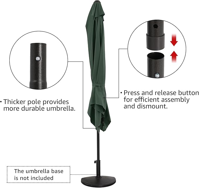 COBANA 7.5’by 4’Half Rectangular Outdoor Patio Umbrella for Patio, Balcony, Garden, Deck, Dark Green