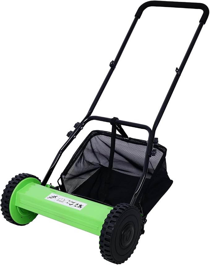 Lawn Mower 16-Inch 5-Blade Reel Mower Push Reel Lawn Mower with Grass Catcher (Green)
