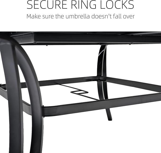 59" 8 Person Large Square Outdoor Patio Table with All Weather Metal Frame | 59 in Square Table, Slat Table Top, Black, Metal Top and Frame, 1.57"-1.9" Adjustable Umbrella Hole, 8 Person, All Weather