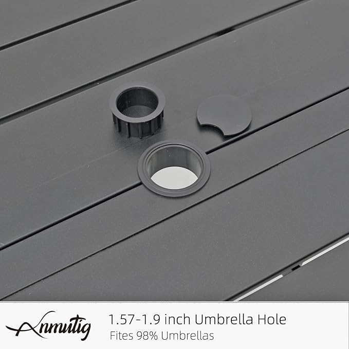 Outdoor Patio Dining Set of 5 with Gray Stacking Chairs,63" Rectangle Table | Stackable Chairs, Metal Rectangle Table, Slat Table Top, 4 or 6 Person Use, All Weather, Textilene fabric Seat and Back