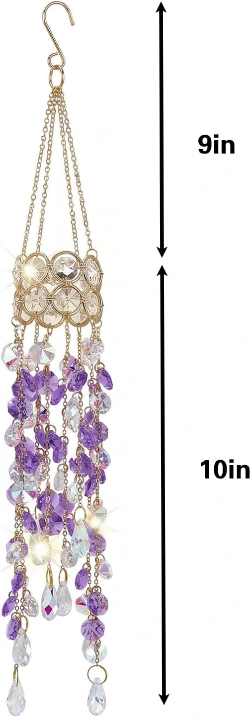 Crystal Suncatchers for Window Hanging Decor, Prism Rainbow Maker with Chain & Hook, Ornament for Ceiling, Garden, Home, Indoor & Outdoor Decoration, Purple