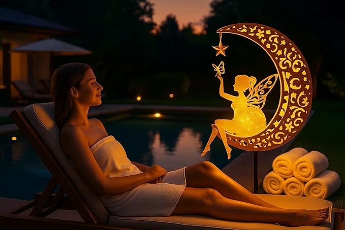 Fairy Garden Accessories – Solar Light Outdoor Statue for Yard, Lawn or Patio – Cute Metal Decoration for Garden Lovers