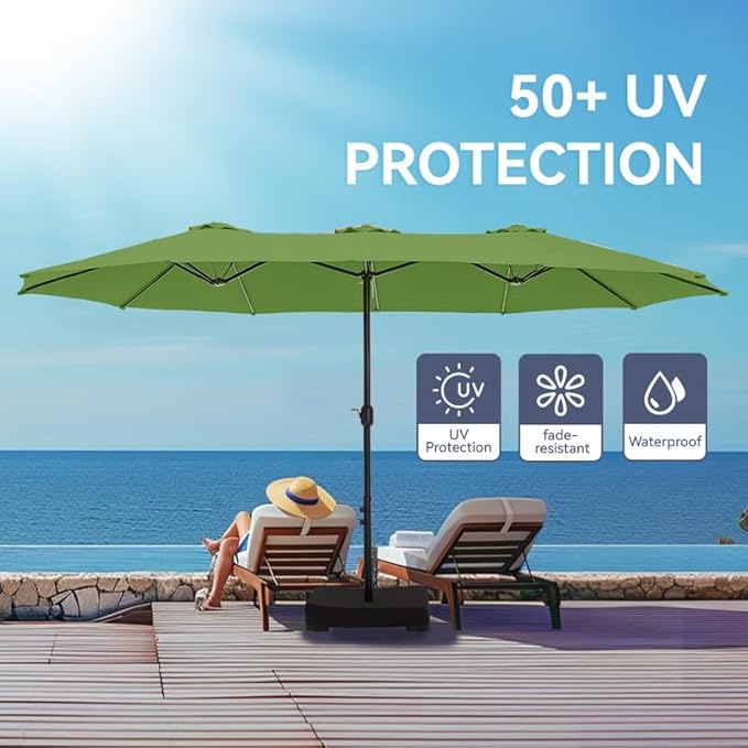 GREEN PARTY 15 ft Rectangular Patio Umbrella with Base Included, Large Double-Sided Outdoor Table Umbrella with Crank, 1.9" Pole UPF 50+ UV Resistant for Pool Deck Backyard Garden, Lime Green