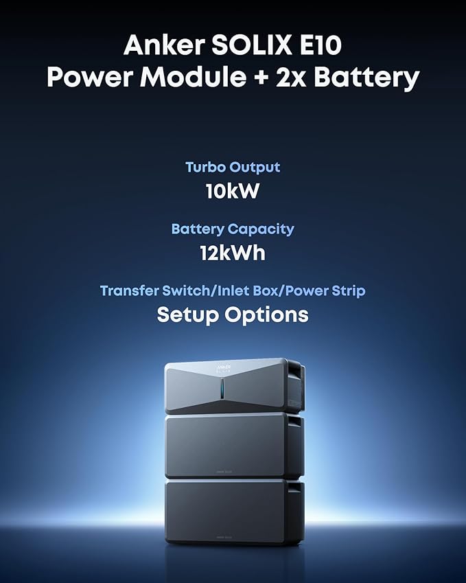 Anker SOLIX E10 Prime Off-Grid Kit, Extra Battery, 12kWh Expandable to 90kWh, 10kW Turbo Output, 9kW Solar Input, Generator-Ready, NEMA 4, Up to 12-Month 0% APR