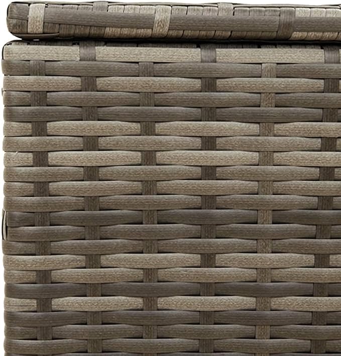 50.2 Gal Wicker Garden Storage Box with 2 Wheels, Patio Rattan Deck Box, Outdoor Wicker Storage Box, Patio PE Rattan Storage Container, Gray Poly Rattan,-913