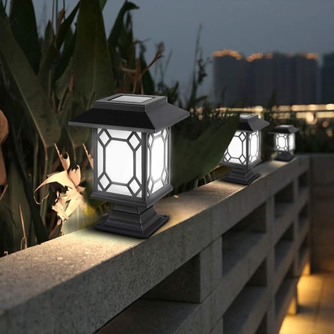 Uonlytech 2pcs Solar Garden Lights Elegant Outdoor Lawn Lamps for Pathway Driveway Full Solar Powered Landscape Pillar Light for Pool and Garden Decor White