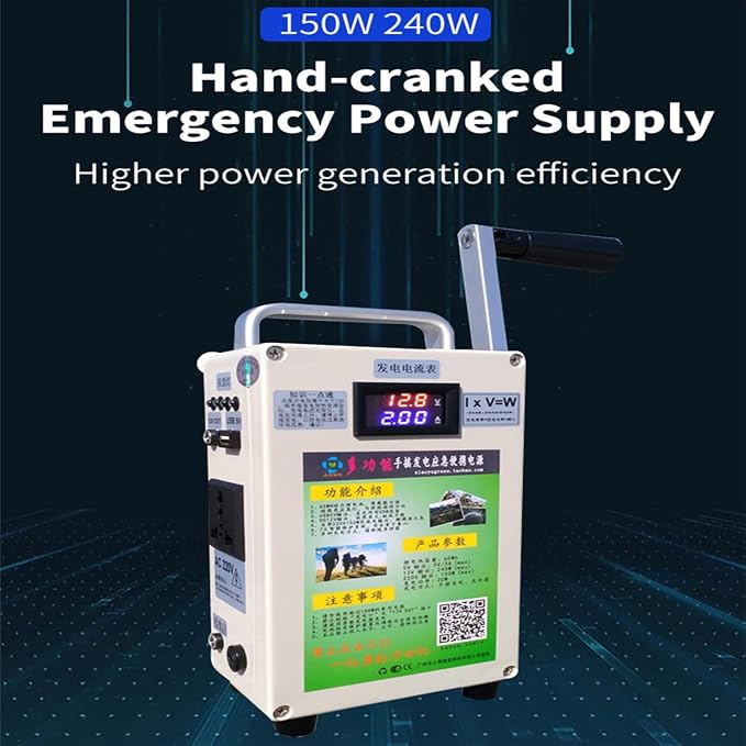 150W Outdoor Emergency Generator, Portable Hand Crank Generator,110v /220v DC12V USB 5V Small Power Supply,for Emergency,Camping,Sudden Power Outages,150W-220V