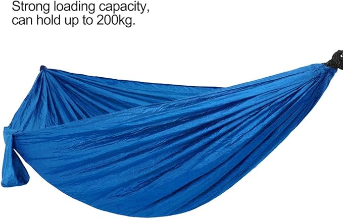 Portable Camping Travel Double Hammock, Hanging Bed with Tree Straps, Lightweight Nylon Taffeta Hammock for Two, Includes 2 Tree Straps and Metal Buckles for Outdoor (Blue)