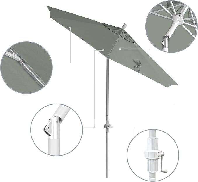 California Umbrella 7.5' Rd. Aluminum Patio Umbrella, Crank Lift, Collar Tilt, White