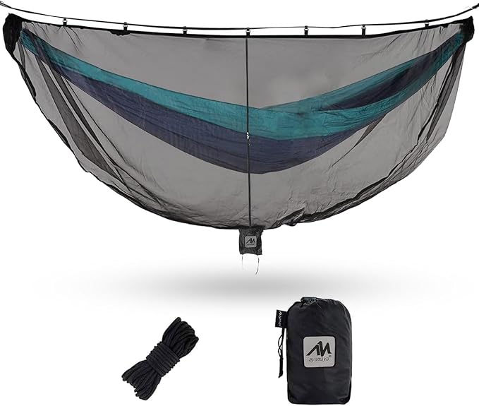 AYAMAYA Hammock Bug Net - 11.15ft Superfine Mosquito Net for Hammocks,w/Double-Sided Zipper, Lightweight Portable Hammock Netting,Fast and Easy Set Up, Fits All Camping Hammocks