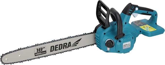DEDRA Cordless Chainsaw 18 Inches, 2 x 18 V, Guide Rail 18 Inches, Double Power Supply, with Safety Brake, Brushless Motor, Tool-Free Chain Tension, without Battery/Charger