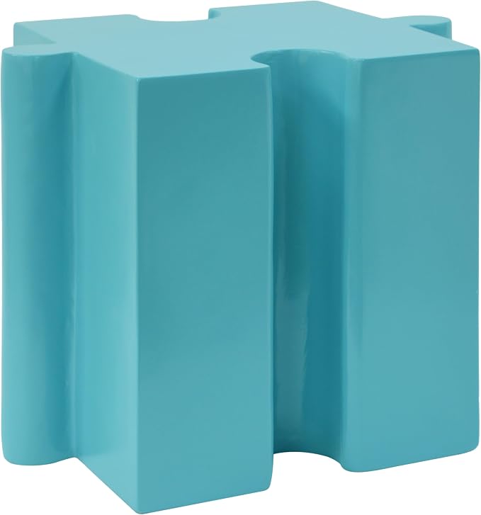 Christopher Knight Home Daton Interlocking Puzzle Outdoor Side Table, Lightweight Concrete Patio Coffee Table, Concave Edge MGO Modular End Table, Creative Set Up for Indoor&Outdoor Use, Sky Blue