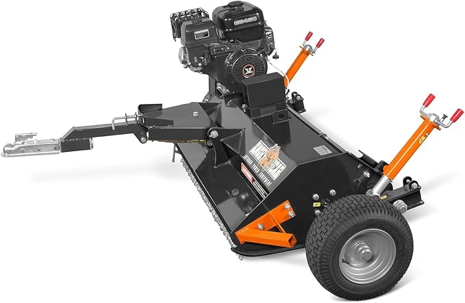 MechMaxx 48 inch Working Width Tow-Behind ATV Offset Flail Mower, ZONSEN 459cc 15HP Electric Start Gasoline Engine, 0.4in-2.5in Cutting Height,28pcs Hammers,Model ATV120