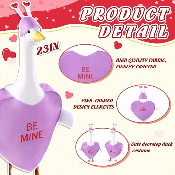 Valentine's Day Goose Outfit for 23" Porch Goose Holiday Purple Heart Cloths Costume Valentines Party Outdoor Garden Patio Yard Lawn Art Decoration(Be Mine)