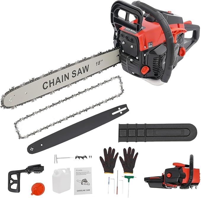 Gas Chainsaw, 2 Stroke Gas Powered Chainsaw, Gasoline Chainsaw Handheld Cordless Petrol Chain Saws for Tree Cutting, Gardens, Farms (18 Inch 58CC)