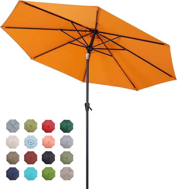 Tempera Patio Market Outdoor Table Umbrella with Push Button Tilt and Crank, Large Sun Umbrella with Sturdy Pole & Fade Resistant Canopy, Easy to Set