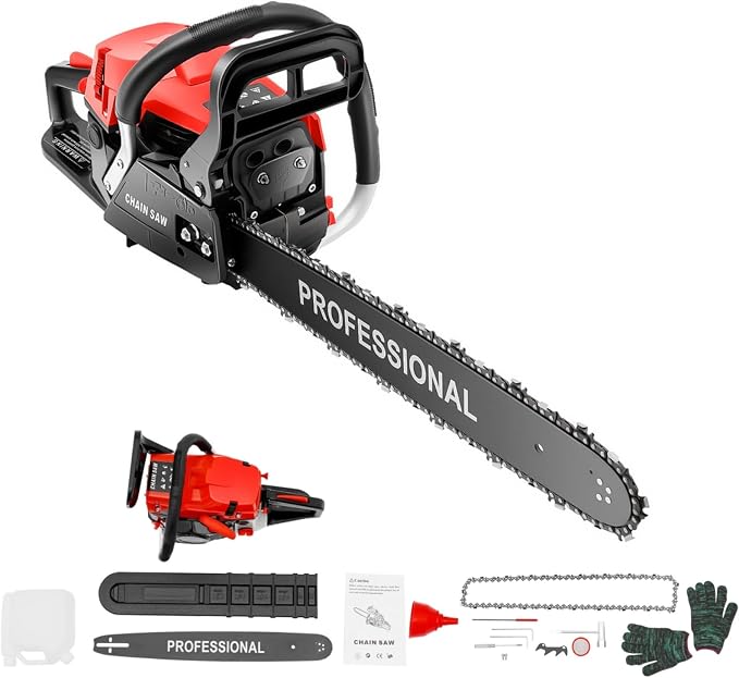 Upgrade 58cc Gas Chainsaw 20 Inch 2-Stroke Gas Powered Chainsaw Air-Cooled Gas Chain saw Handheld Gasoline Chain Saw for Wood Cutting