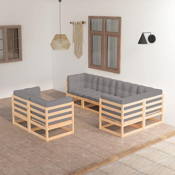 7 Piece Patio Lounge Set with Cushions, Outdoor Sofa Sets Front Porch Furniture Patio Conversation Set Outdoor Dining Sets for Exhibition Poolside Negotiation Area Garden Solid Pinewood