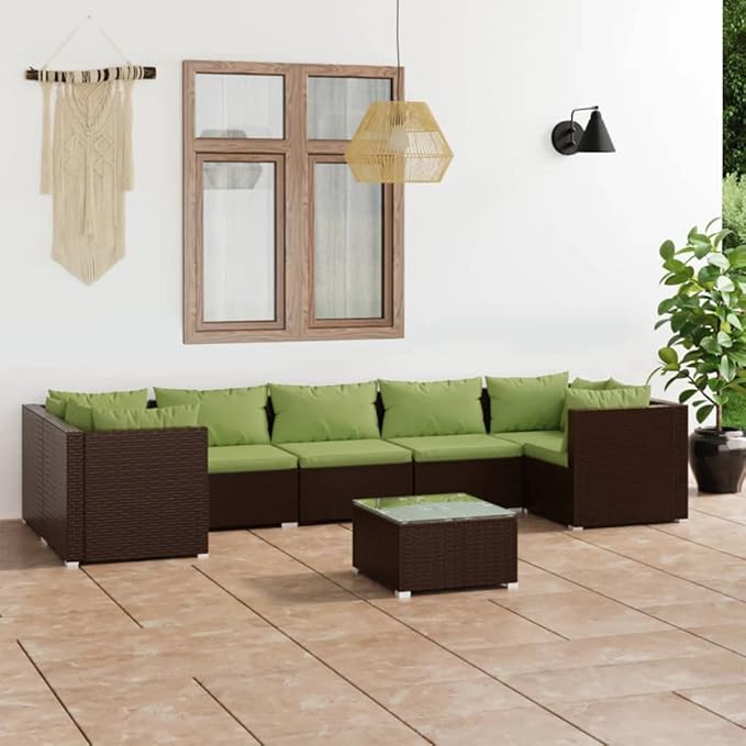 8 Piece Patio Lounge Set with Cushion, Furniture Conversation Sets Outdoor Patio Sectional Patio Lounge Set Piece Patio Set s Poly Rattan Brown