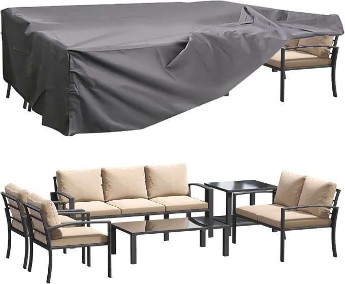 U-MAX Metal Patio Furniture Set with Waterproof Cover, 6 Pieces Outdoor Conversation Set with Coffee Table&Side Table, Outdoor Couch Sofa Modern Setting Set with Beige Cushions for Lawn, Backyard