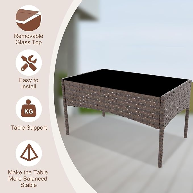 4 Piece Outdoor Patio Furniture Set, All-Weather Gray Wicker Rattan Conversation Set with Cushions, Loveseat, Chairs & Coffee Table for Porch, Backyard & Balcony