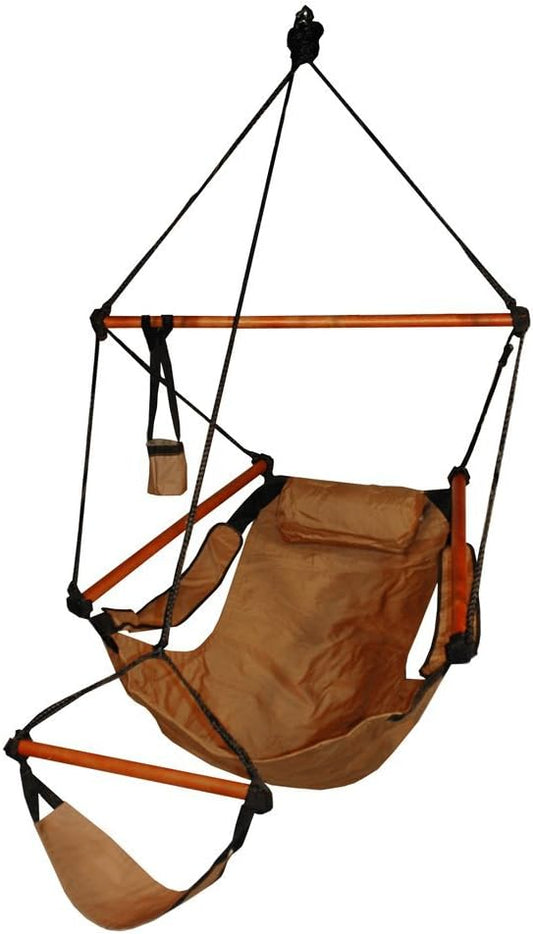 Hanging Hammock Air Chair, Wooden Dowels, Tan