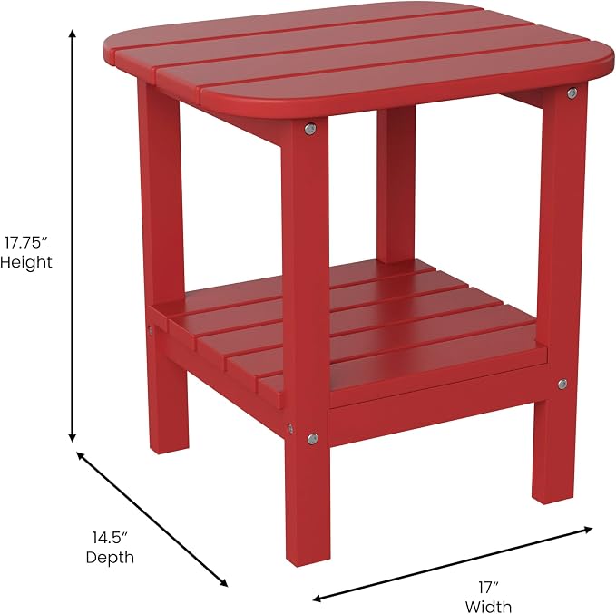 Flash Furniture Newport 2-Tier Adirondack Side Table - Recycled HDPE All-Weather Materials - Indoor/Outdoor - Red