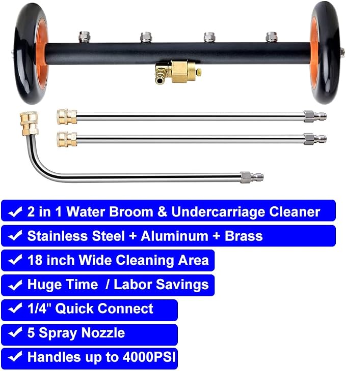 iMeshbean Dual-Function Water Broom Undercarriage Pressure Washer Surface Cleaner 18 inch 4000 PSI Power Washer Underbody Car Washer with 5 Nozzles and 3 Extension Wand (18 INCH)