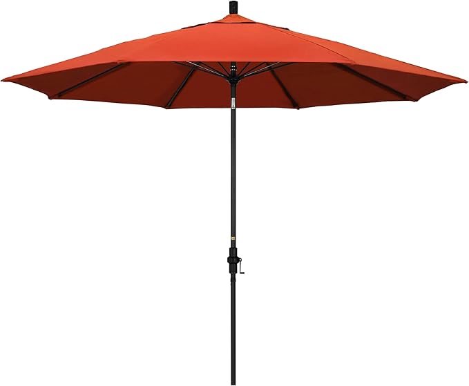 California Umbrella 11Ft Fiberglass Rib Patio Umbrella, Hand-Crank, Tilt-Collar, Black Frame, Solution Dyed Sunset Fabric