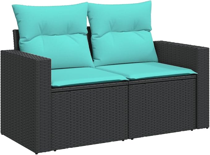 vidaXL Patio Sofa Set with Cushions 6 Piece, Outdoor Sectional Sofa, Conversation Set for Balcony Garden, Patio Furniture, Black Poly Rattan