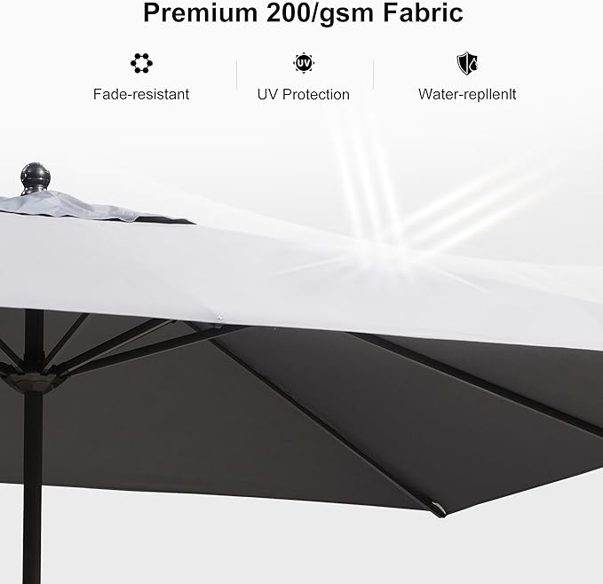 PURPLE LEAF 12' x 9' Rectangle Patio Market Umbrella with Base Outdoor Table Umbrellas Aluminum Frame Sun Shade with 8 Sturdy Ribs for Garden Deck Lawn Pool Light Gray