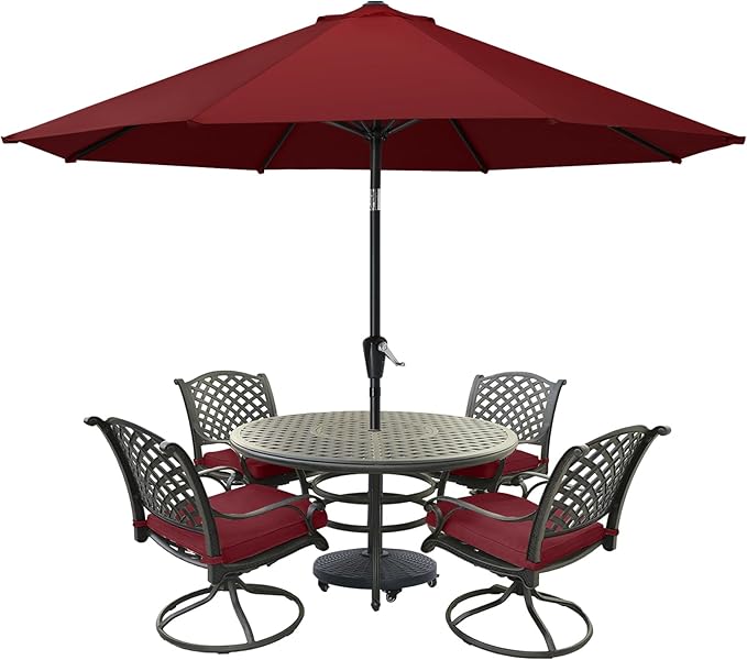 MASTERCANOPY 9FT Patio Umbrella with Push Button Tilt and Crank, Outdoor Market Umbrella with 8 Sturdy Ribs, UV Protection & Waterproof for Garden, Deck, Backyard, Pool (Burgundy)