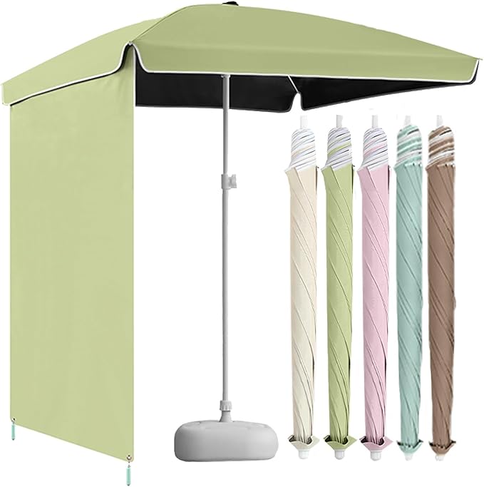 Foldable Outdoor Umbrella With Side Curtain For Privacy And Sun Protection, Patio Umbrella, For Beach Patio Garden Poolside Backyard(Green,Basic Version)