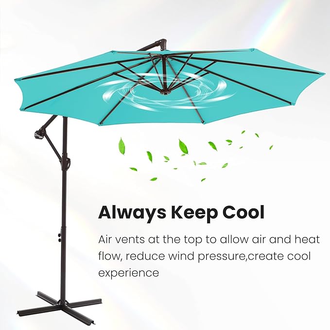 10FT Patio Umbrella, Outdoor Offset Cantilever Umbrella with Sturdy 8 Ribs, Easy Tilt Adjustment for Backyard Pool Garden,Peacock Blue